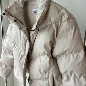 Aritzia White Puffer Jacket Faux Leather for Women